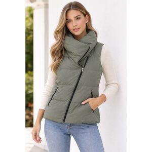 ✨Lucy Asymmetrical Zip Goose Down Puffer Sage Sz XS Vest✨